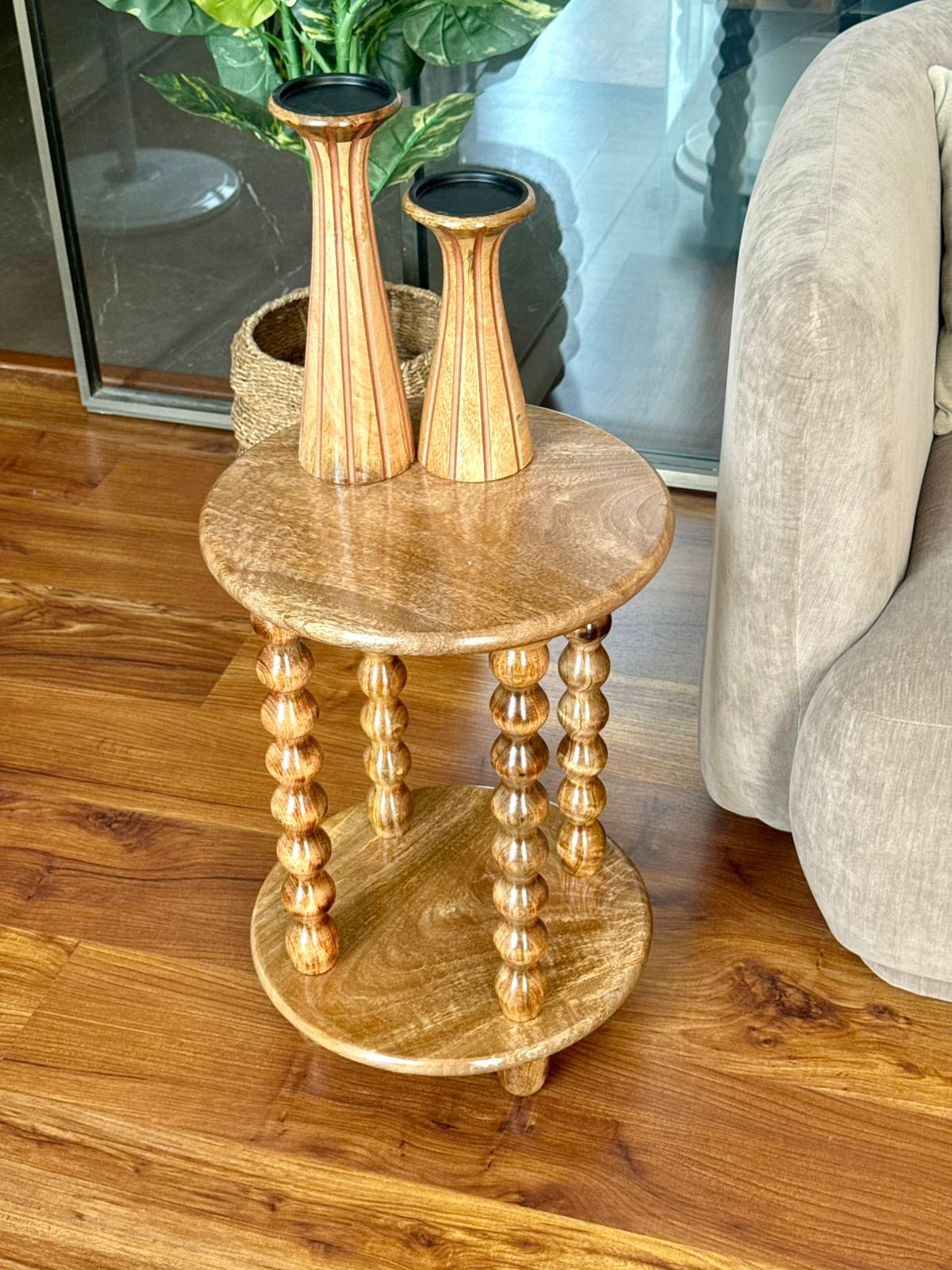 Artisan Mango Wood Bead Leg Side Table