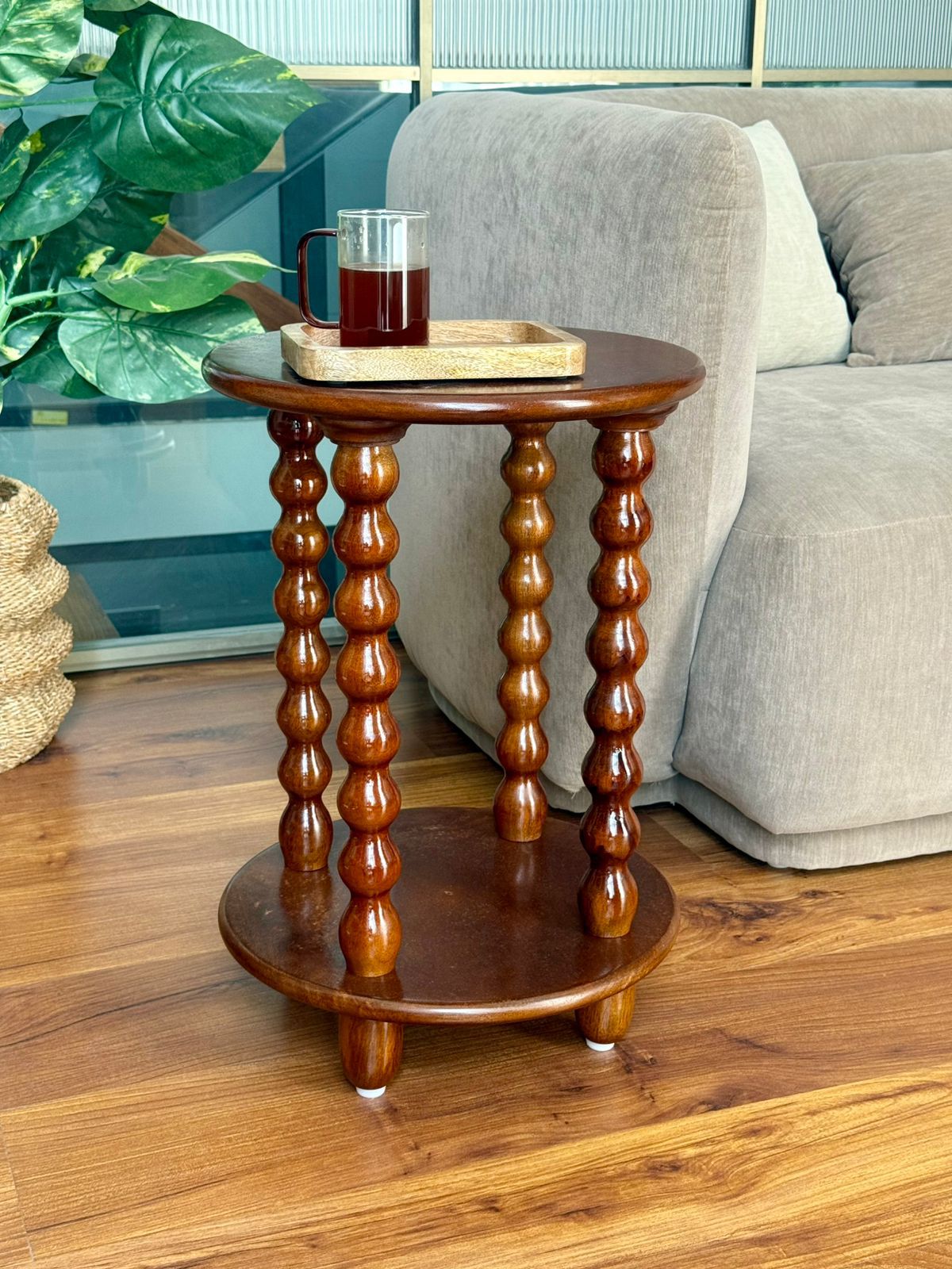 Artisan Mango Wood Spindle Side Table Walnut