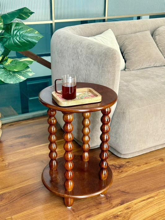Artisan Mango Wood Spindle Side Table Walnut