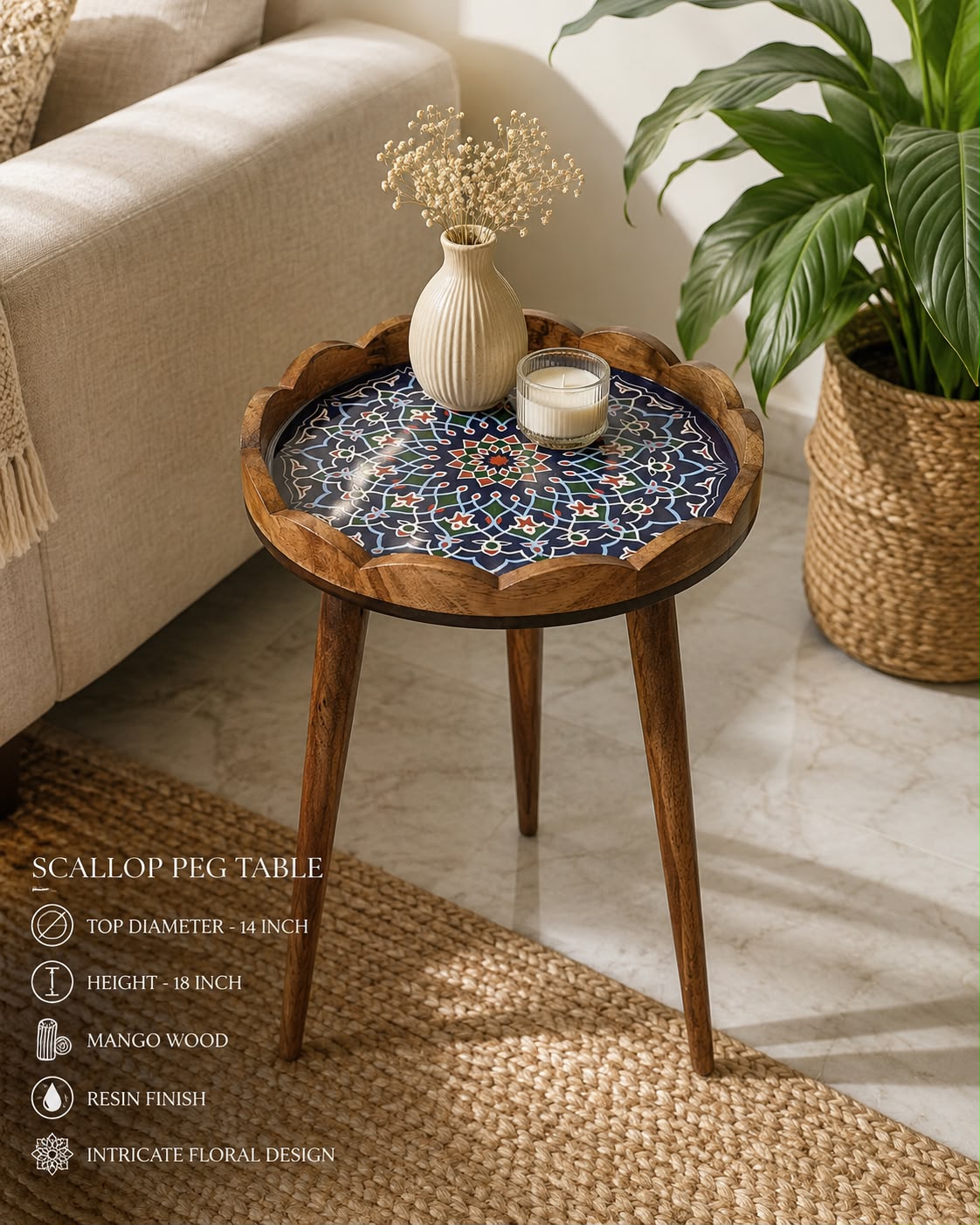 Scallop Table Blue Mandala