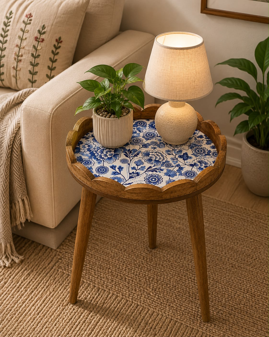 Scallop Table Blue Flower