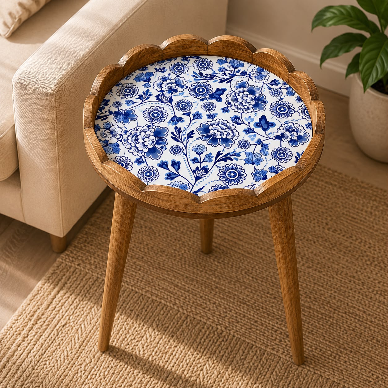 Scallop Table Blue Flower