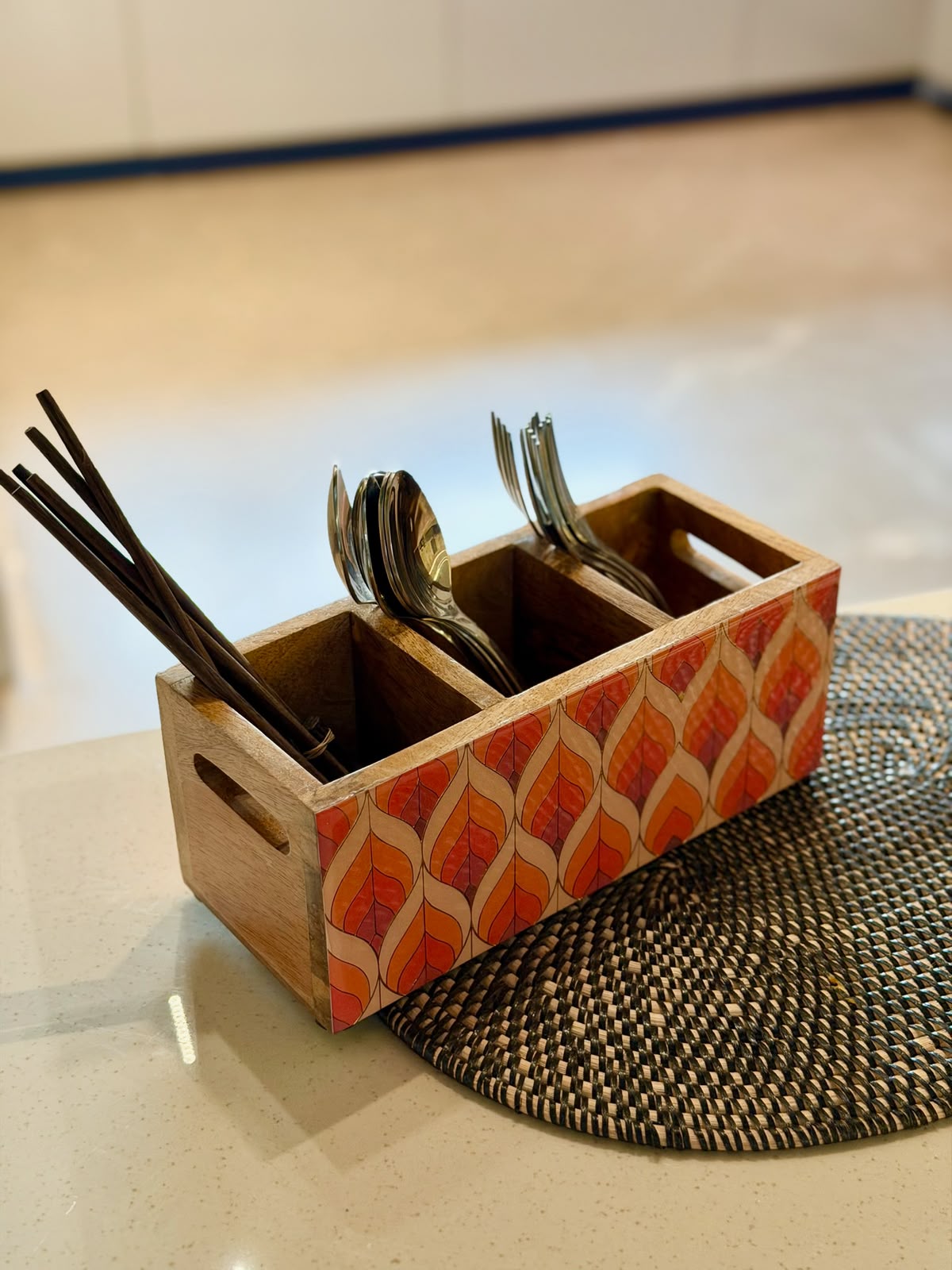 Cutlery Holder Orange Leaves