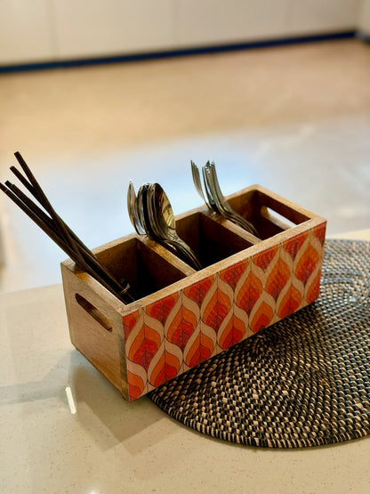Cutlery Holder Orange Leaves