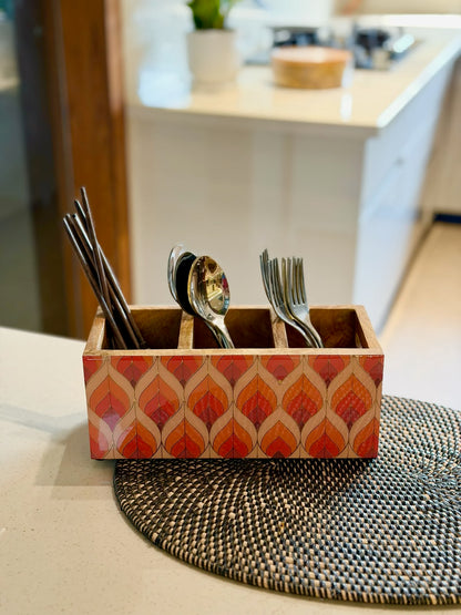 Cutlery Holder Orange Leaves