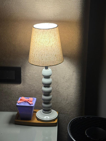 Modern Wooden Bedside Table Lamp with Linen Fabric Shade