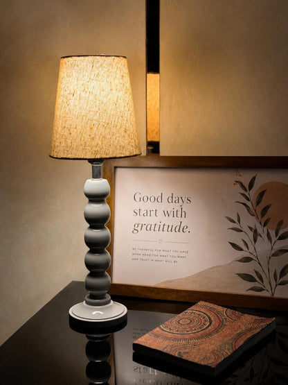 Modern Wooden Bedside Table Lamp with Linen Fabric Shade