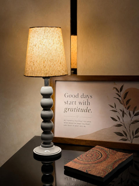 Modern Wooden Bedside Table Lamp with Linen Fabric Shade