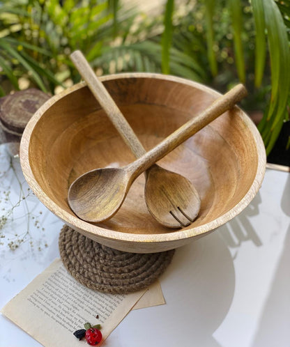 Handcrafted Mango Wood Salad Bowl with Serving Spoons