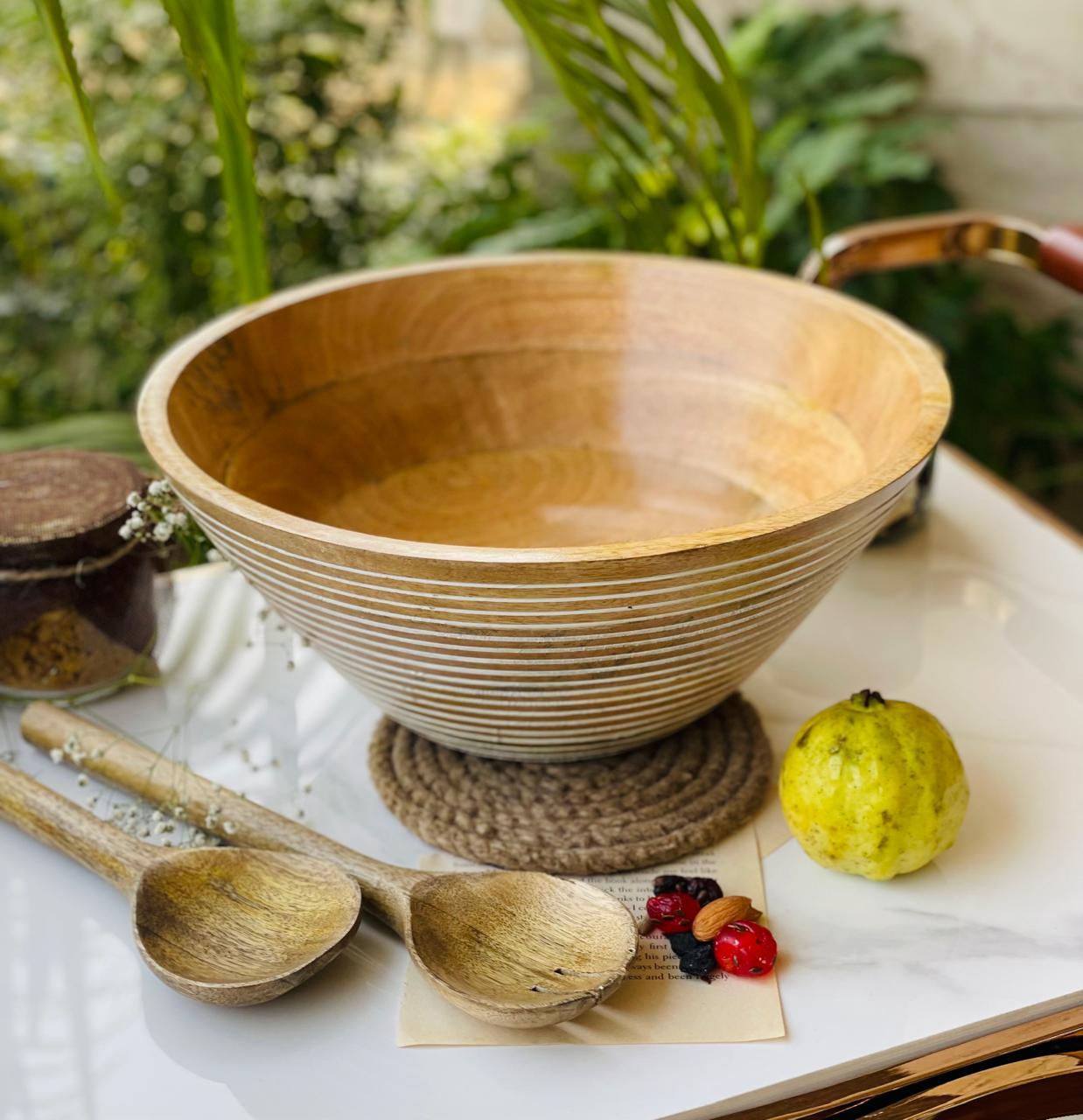 Handcrafted Mango Wood Salad Bowl with Serving Spoons