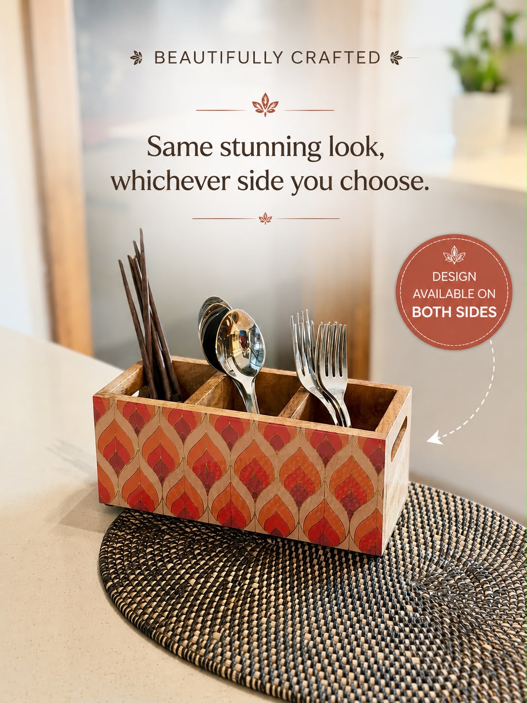 Cutlery Holder Orange Leaves