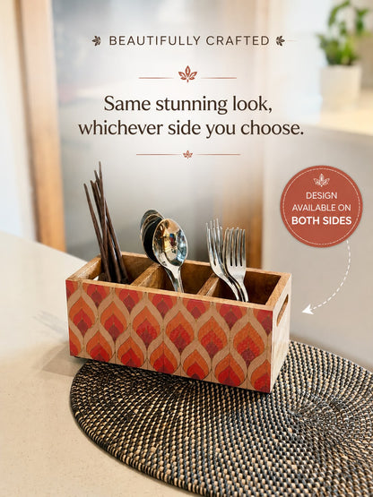 Cutlery Holder Orange Leaves