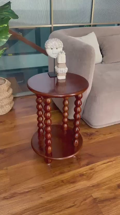 Artisan Mango Wood Spindle Side Table Walnut
