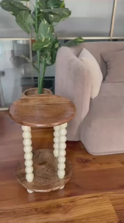 Artisan Mango Wood Spindle Side Table Cream Natural